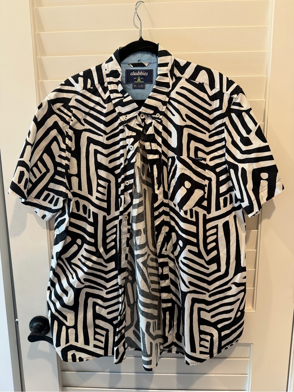 Chubbies Black & White Maze-Print Short Sleeve Shirt